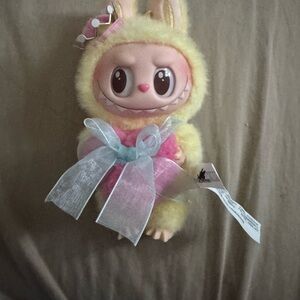 Adorable Yellow and Pink Plush Toy with Bow